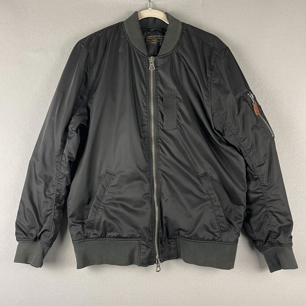 VTG Abercrombie Fitch Bomber Jacket Mens Large Black Military Insulated Flight